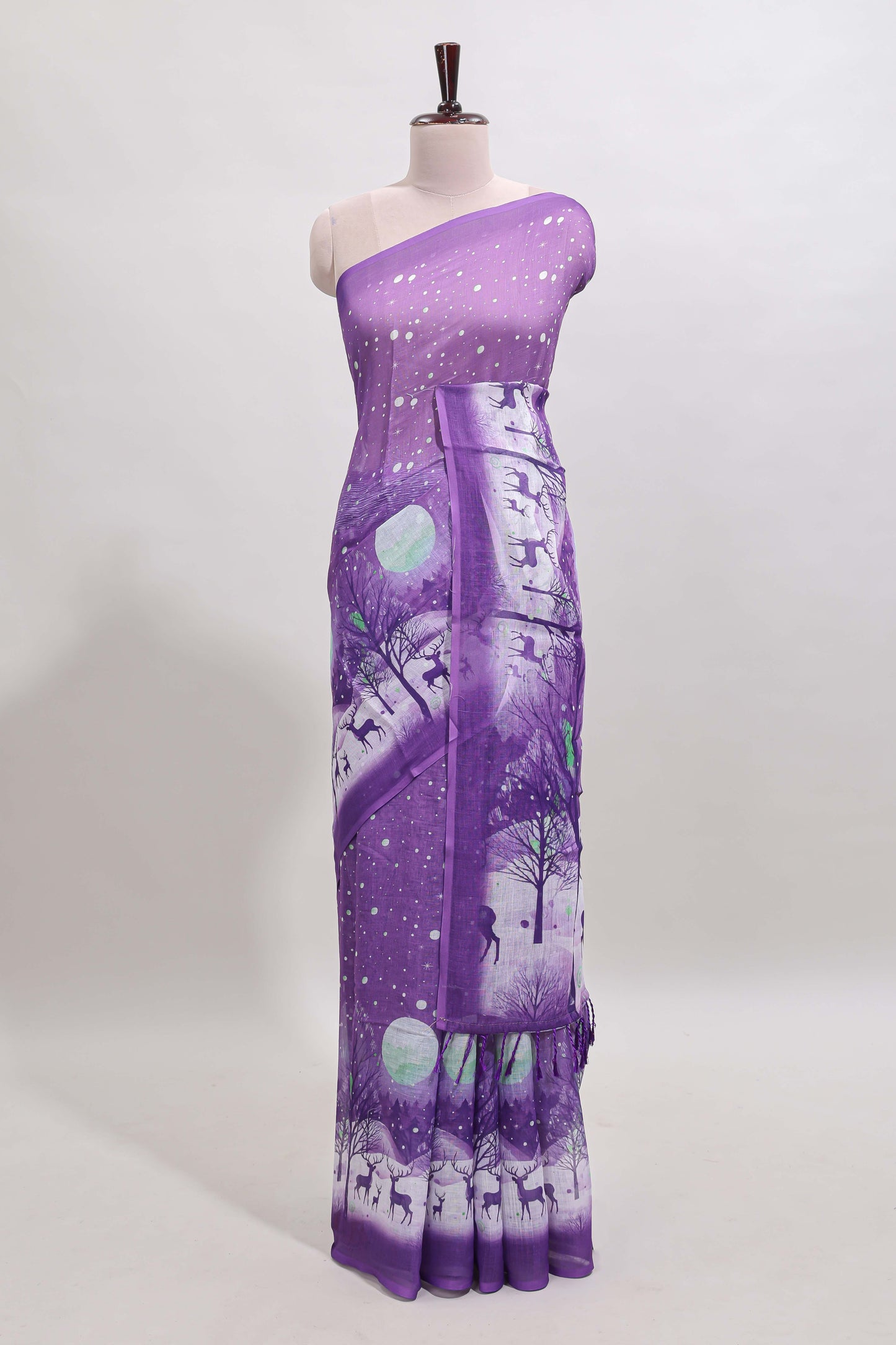 Lavender winter themed linen cotton saree with self border and matching blouse