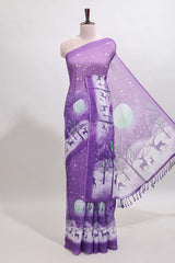 Lavender winter themed linen cotton saree with self border and matching blouse