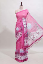 Pink winter themed linen cotton saree with self border and matching blouse