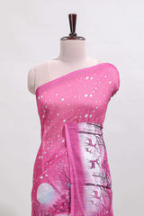 Pink winter themed linen cotton saree with self border and matching blouse