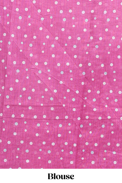 Pink winter themed linen cotton saree with self border and matching blouse