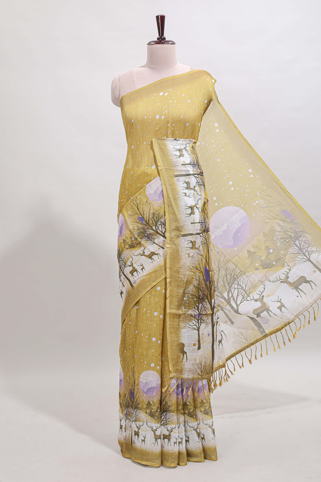Mustard winter themed linen cotton saree with self border and matching blouse