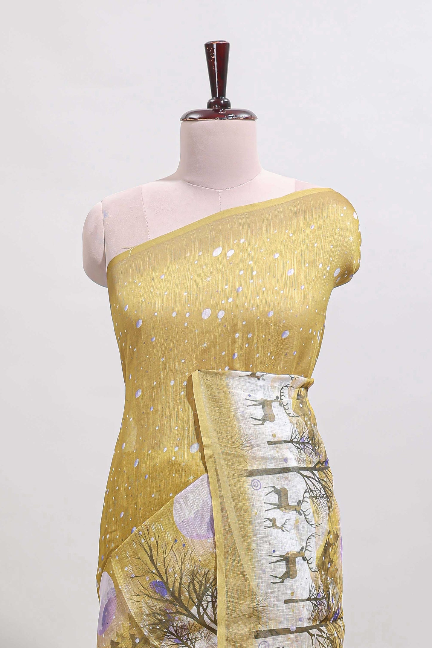 Mustard winter themed linen cotton saree with self border and matching blouse