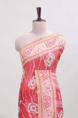 Pink shibori print motifs linen cotton saree with contrast border and matching blouse