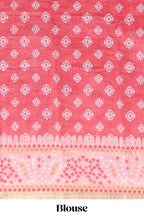 Pink shibori print motifs linen cotton saree with contrast border and matching blouse
