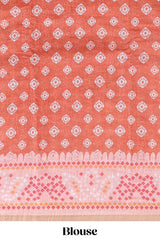 Orange shibori print motifs linen cotton saree with contrast border and matching blouse
