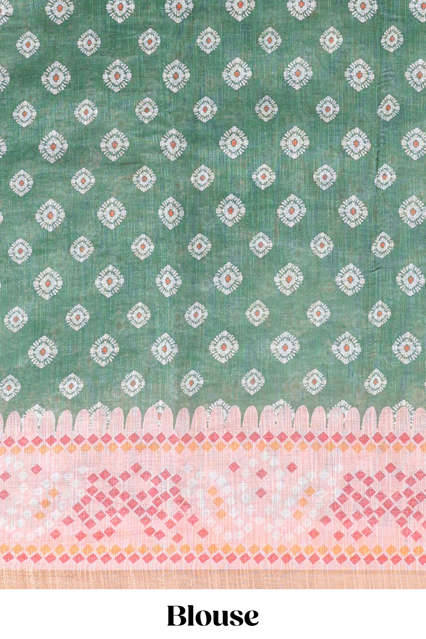 Green shibori print motifs linen cotton saree with contrast border and matching blouse