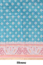 Blue shibori print motifs linen cotton saree with contrast border and matching blouse