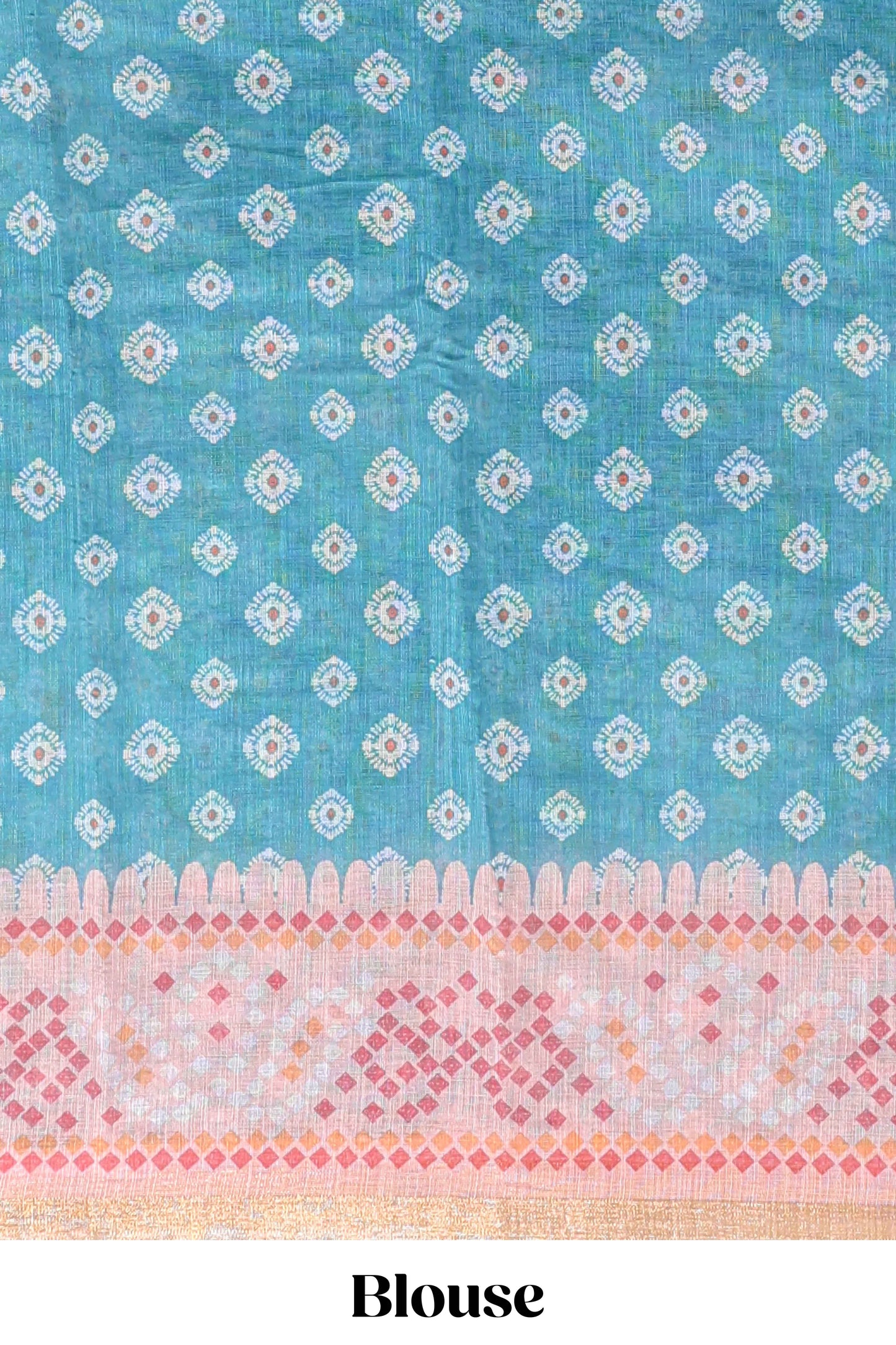Blue shibori print motifs linen cotton saree with contrast border and matching blouse
