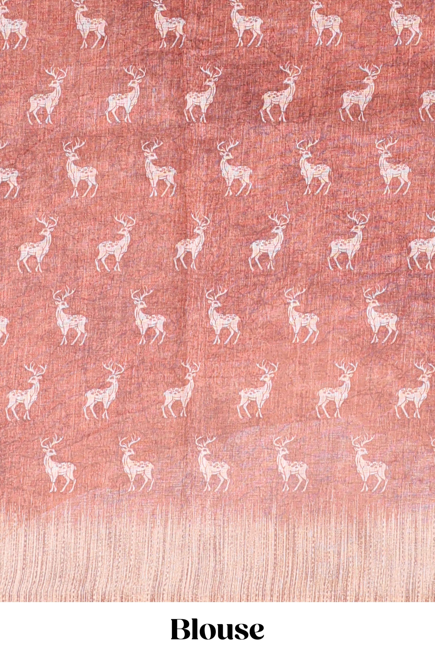 Orange floral & deer design motifs linen cotton saree with contrast border and matching printed blouse