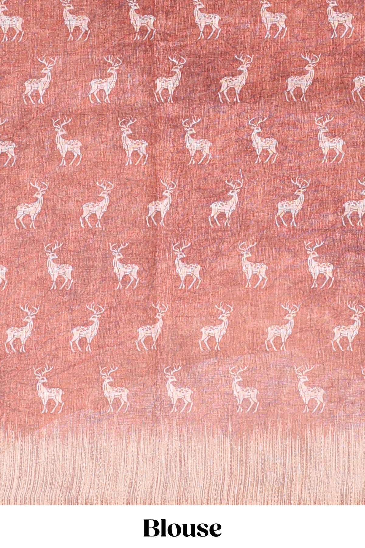Orange floral & deer design motifs linen cotton saree with contrast border and matching printed blouse