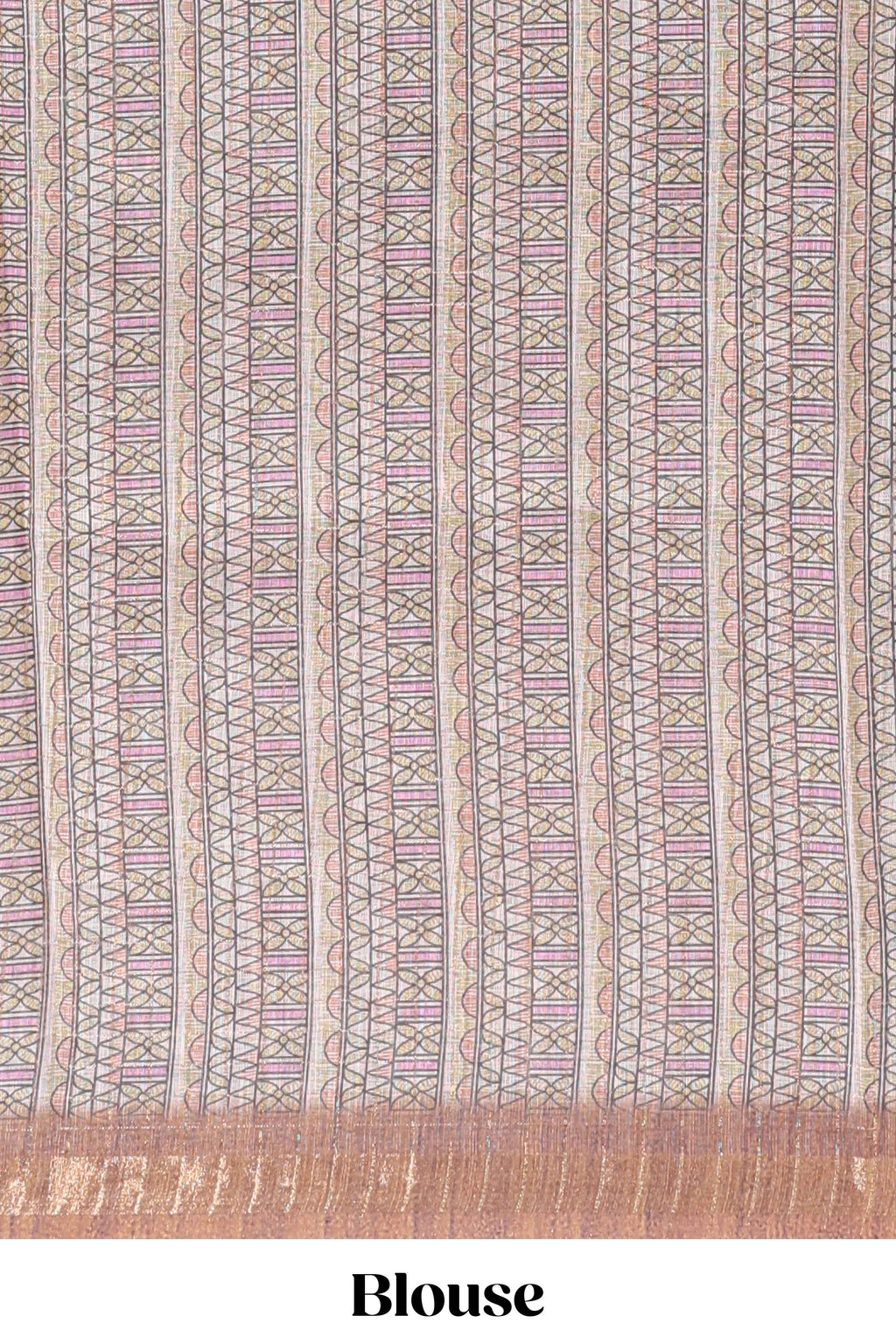 Brown checked geometric design butta linen cotton saree with self zari border and contrast blouse