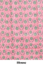 Peach striped digital print linen cotton saree with contrast border and floral design pallu