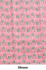 Peach striped digital print linen cotton saree with contrast border and floral design pallu