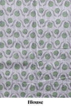 Grey striped digital print linen cotton saree with contrast border and floral design pallu