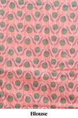 Orange striped digital print linen cotton saree with contrast border and floral design pallu