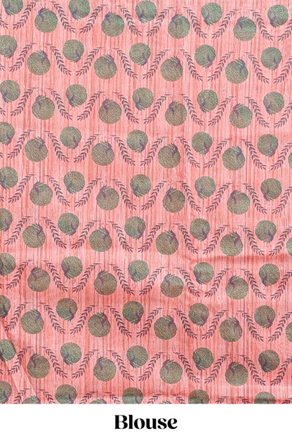 Orange striped digital print linen cotton saree with contrast border and floral design pallu