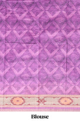 Purple geometric digital print linen cotton saree with self zari border and matching blouse