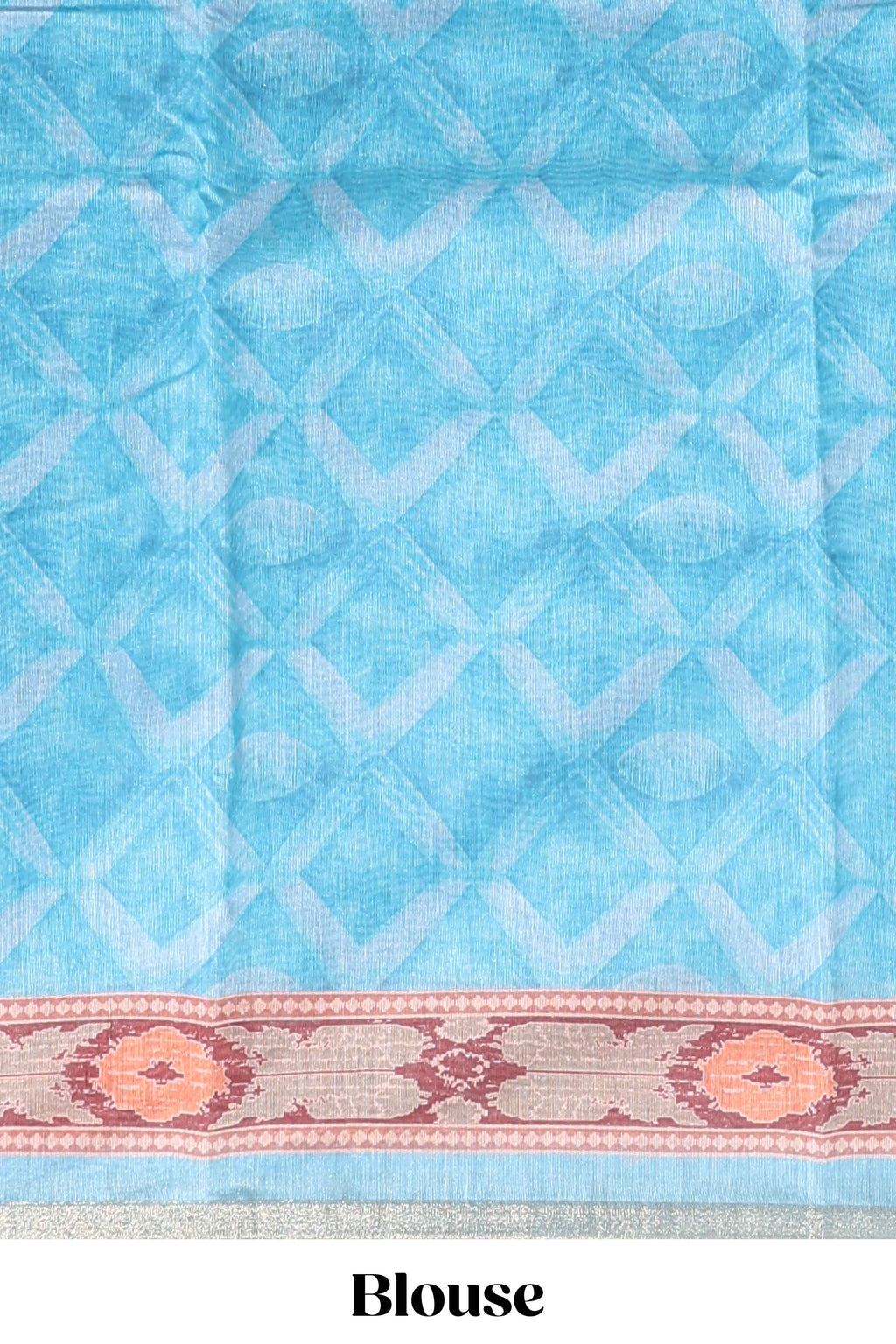 Blue geometric digital print linen cotton saree with self zari border and matching blouse