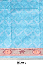Blue geometric digital print linen cotton saree with self zari border and matching blouse