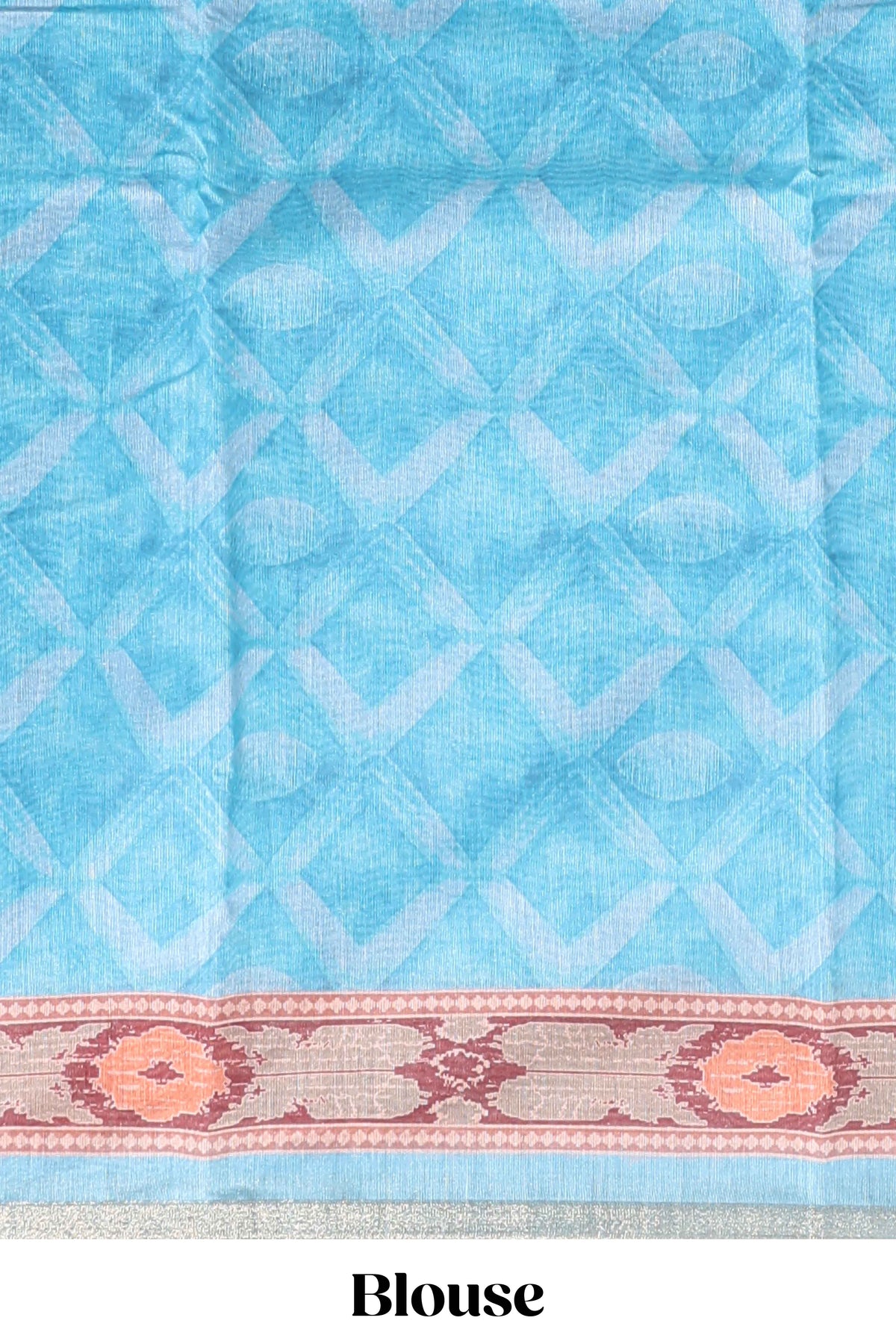 Blue geometric digital print linen cotton saree with self zari border and matching blouse