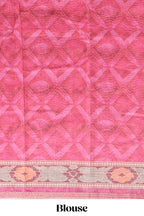 Pink geometric digital print linen cotton saree with self zari border and matching blouse