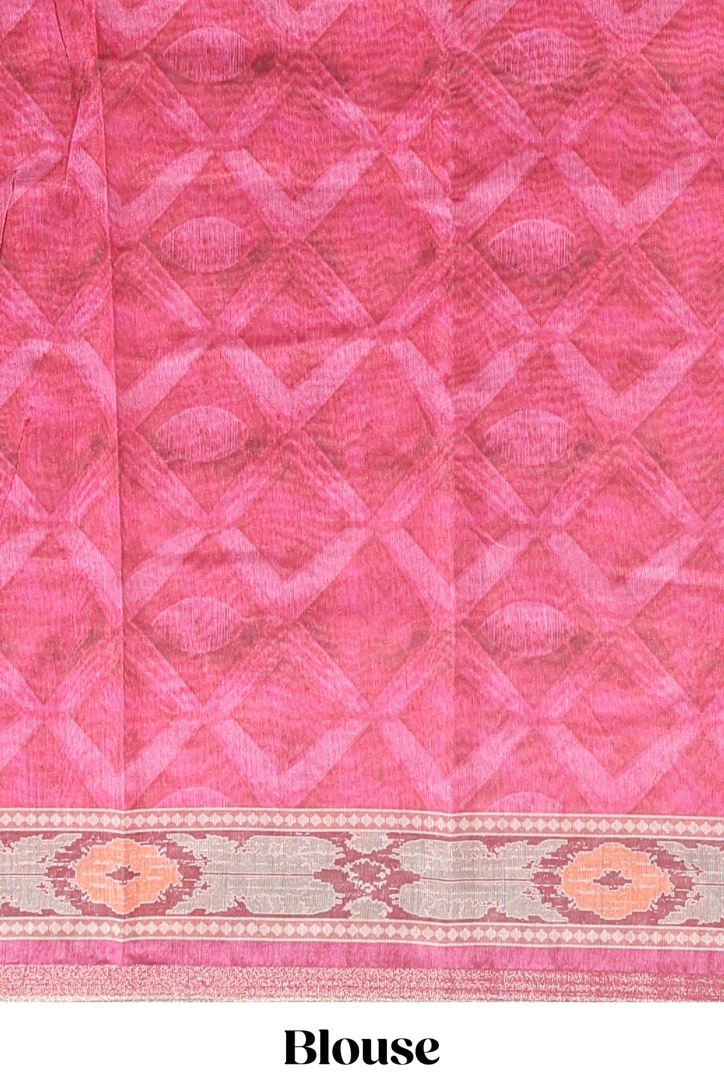Pink geometric digital print linen cotton saree with self zari border and matching blouse
