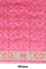 Pink geometric digital print linen cotton saree with self zari border and matching blouse