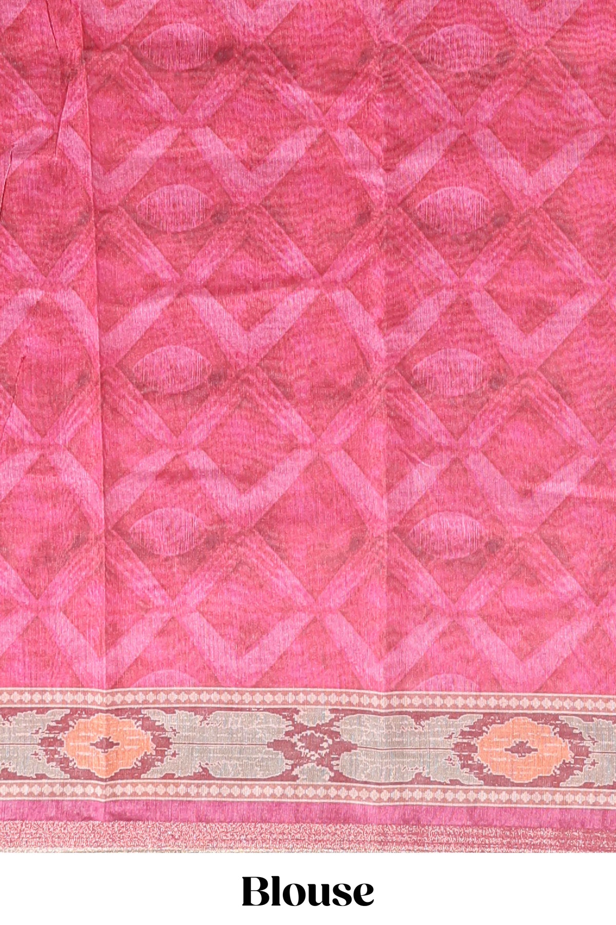 Pink geometric digital print linen cotton saree with self zari border and matching blouse
