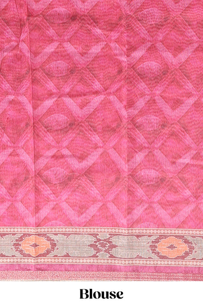 Pink geometric digital print linen cotton saree with self zari border and matching blouse