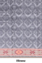 Grey geometric digital print linen cotton saree with self zari border and matching blouse