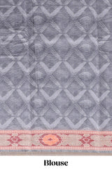 Grey geometric digital print linen cotton saree with self zari border and matching blouse