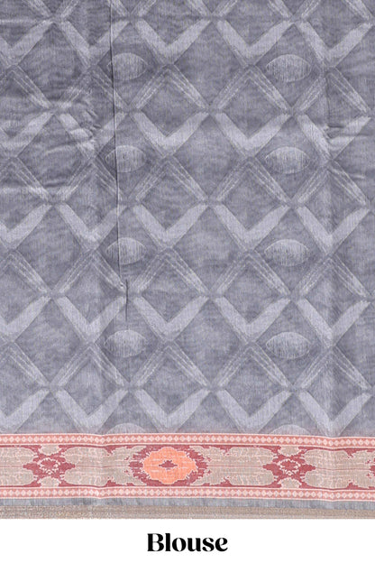 Grey geometric digital print linen cotton saree with self zari border and matching blouse