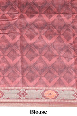 Peach geometric digital print linen cotton saree with self zari border and matching blouse