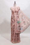 Brown geometric digital print linen cotton saree with self zari border and matching blouse
