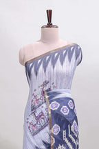 Lavender deer & fawn motifs linen cotton saree with self zari border and contrast ikkat style pallu