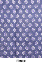 Lavender deer & fawn motifs linen cotton saree with self zari border and contrast ikkat style pallu