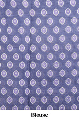 Lavender deer & fawn motifs linen cotton saree with self zari border and contrast ikkat style pallu