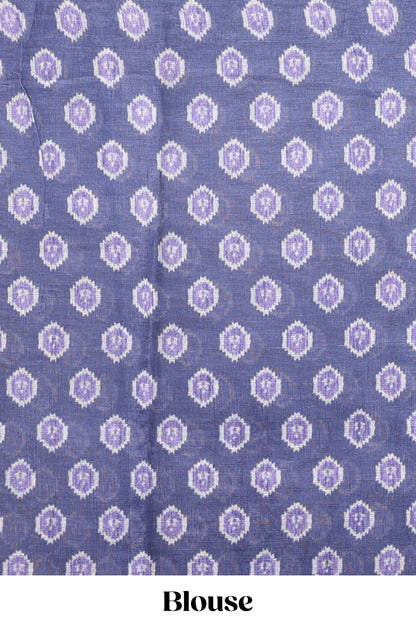 Lavender deer & fawn motifs linen cotton saree with self zari border and contrast ikkat style pallu