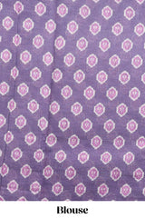 Purple deer & fawn motifs linen cotton saree with self zari border and contrast ikkat style pallu