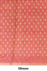White tie & dye striped linen cotton saree with contrast zari border and printed blouse