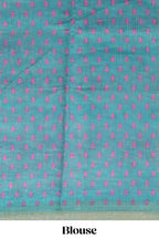 White tie & dye striped linen cotton saree with contrast zari border and printed blouse