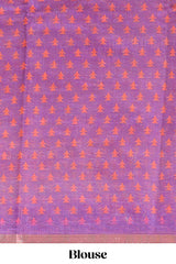White tie & dye striped linen cotton saree with contrast zari border and printed blouse