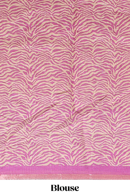 Pink pichwai cow prints & Zebra inspired pattern linen cotton saree with self zari border and matching blouse
