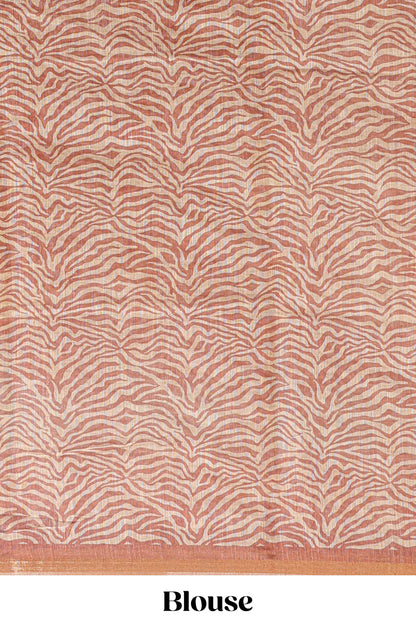 Brown pichwai cow prints & Zebra inspired pattern linen cotton saree with self zari border and matching blouse