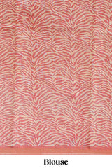 Orange pichwai cow prints & Zebra inspired pattern linen cotton saree with self zari border and matching blouse