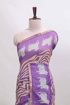 Violet pichwai cow prints & Zebra inspired pattern linen cotton saree with self zari border and matching blouse