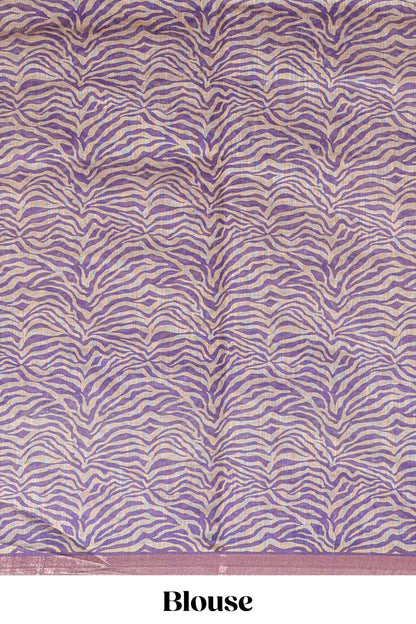 Violet pichwai cow prints & Zebra inspired pattern linen cotton saree with self zari border and matching blouse