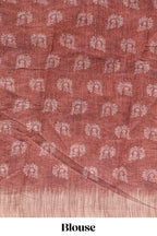 Brown peacock & floral motifs linen cotton saree with contrast border and matching blouse