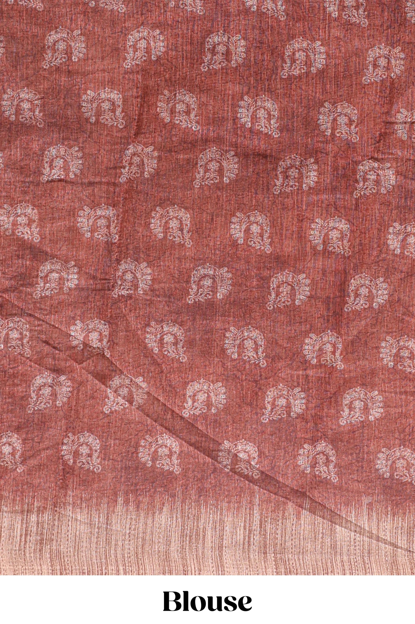 Brown peacock & floral motifs linen cotton saree with contrast border and matching blouse